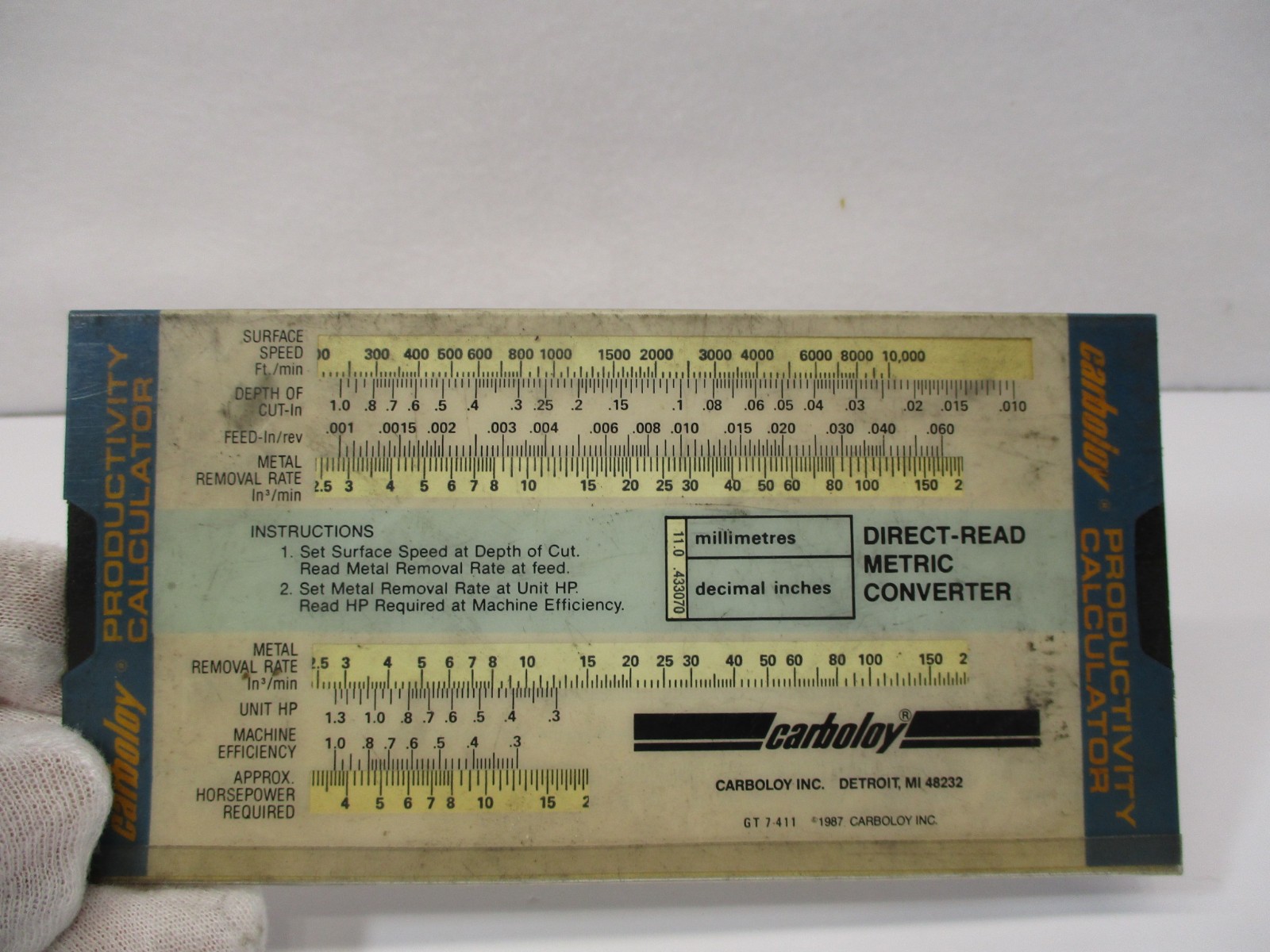 CARBOLOY Speed & Feed MACHINING Slide Calculator Metric Converter 1987 in VGC