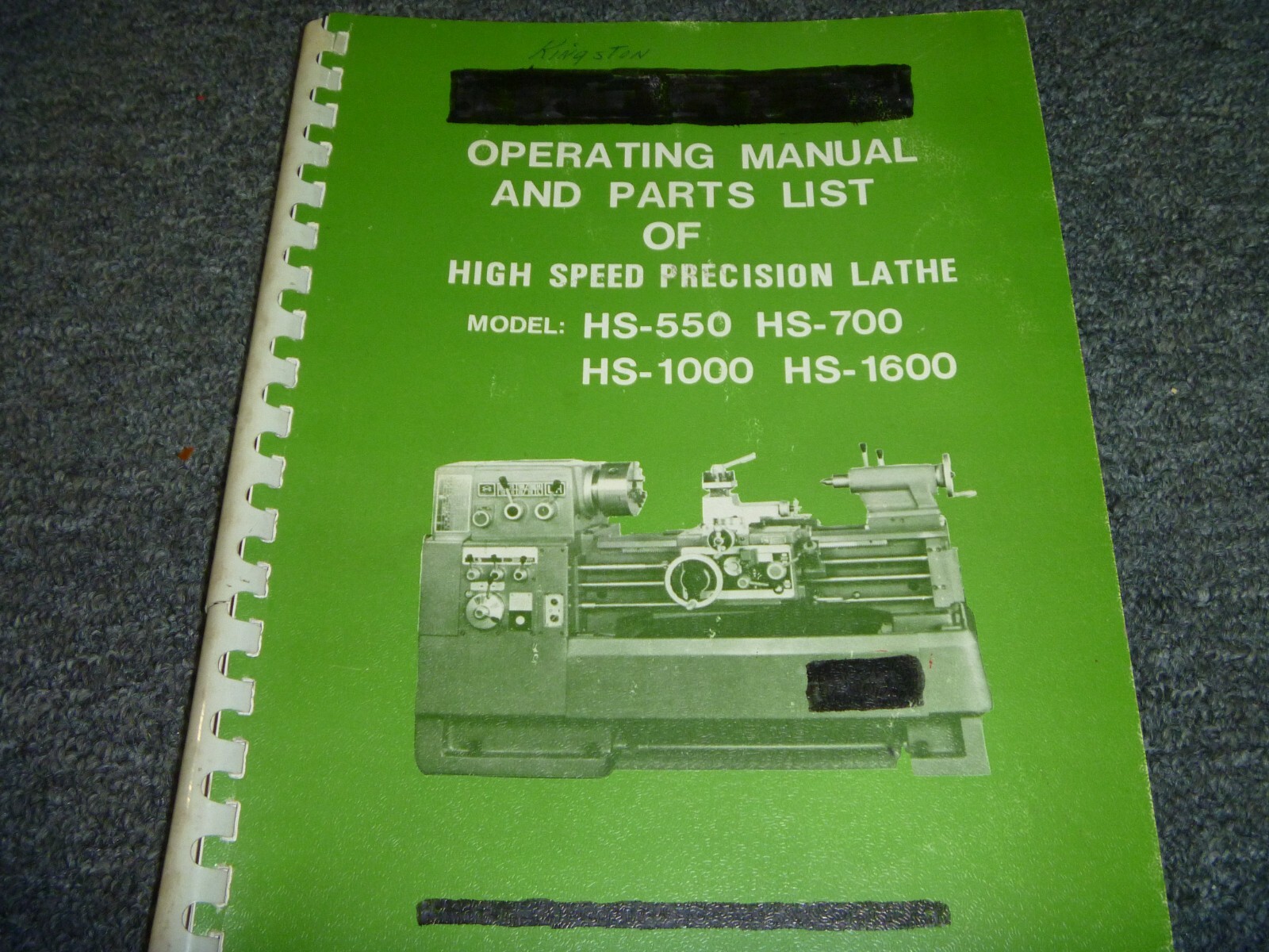 Kingston HS-550 High-Speed Precision Lathe Parts Catalog Owner Operator Manual