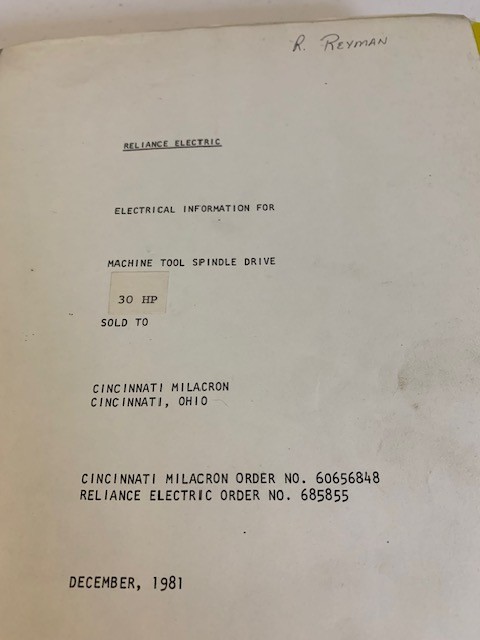 Cincinnati Milacron Reliance Electric Instruction Manual for Spindle Drive