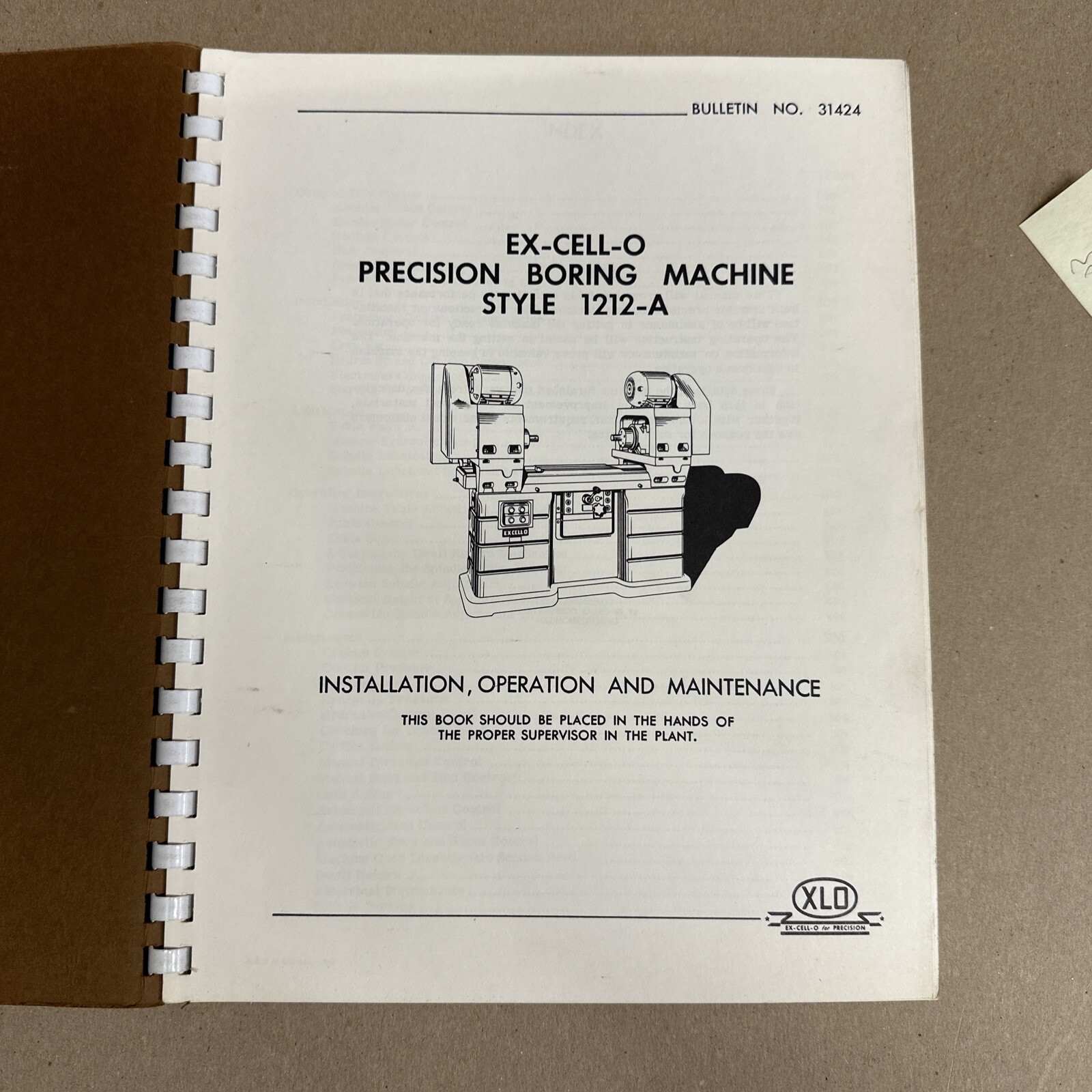 Ex-Cell-O Precision Boring Machine Operation And Maintenance Manual Style 1212-A