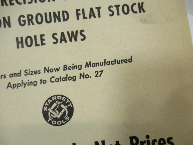 STARRETT Tools (Catalog # 27) Suggested Resale Net Price List from 1959 # 132W
