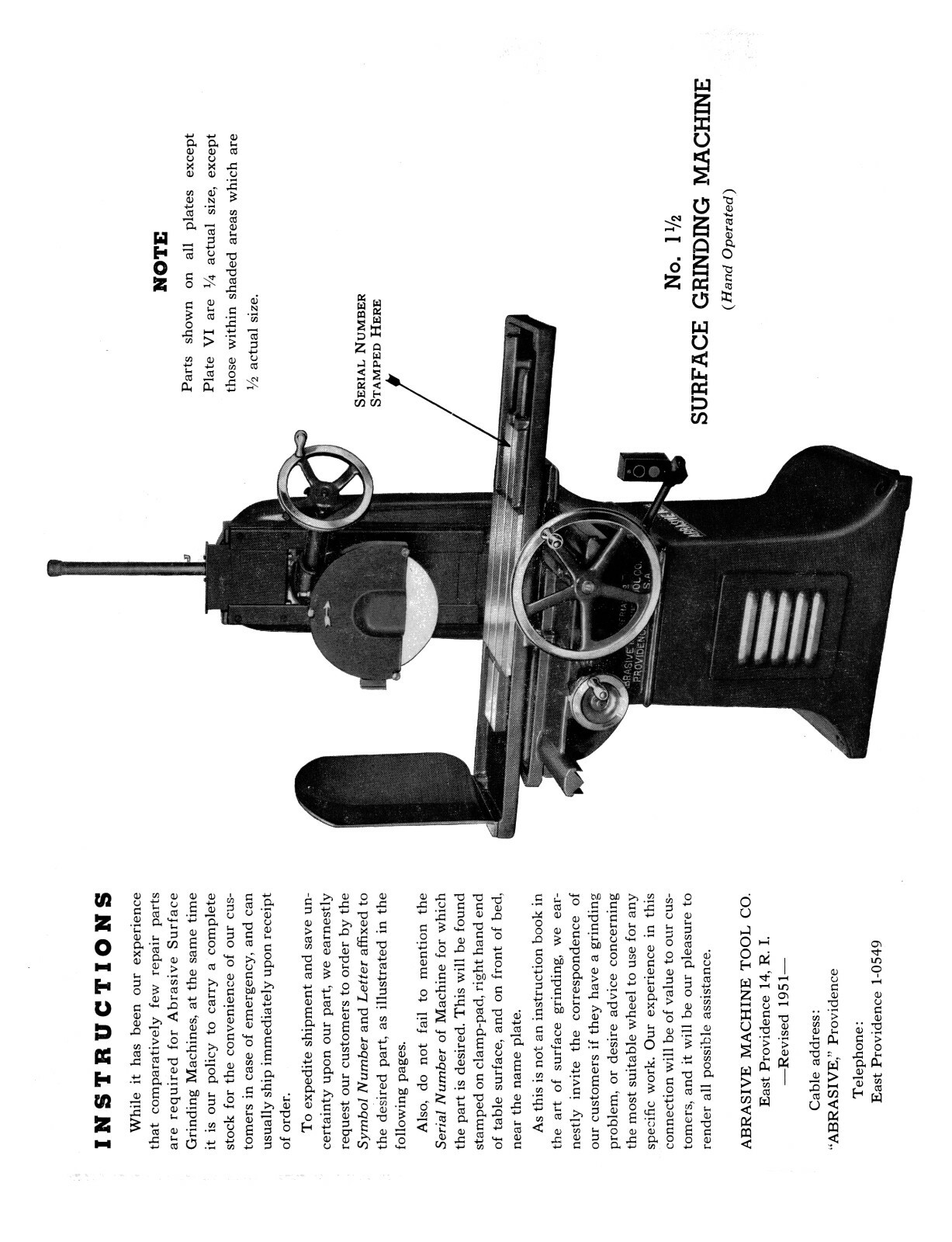 Abrasive Horizontal Surface Grinder No. 1-1/2 Pictorial Parts Manual #1814