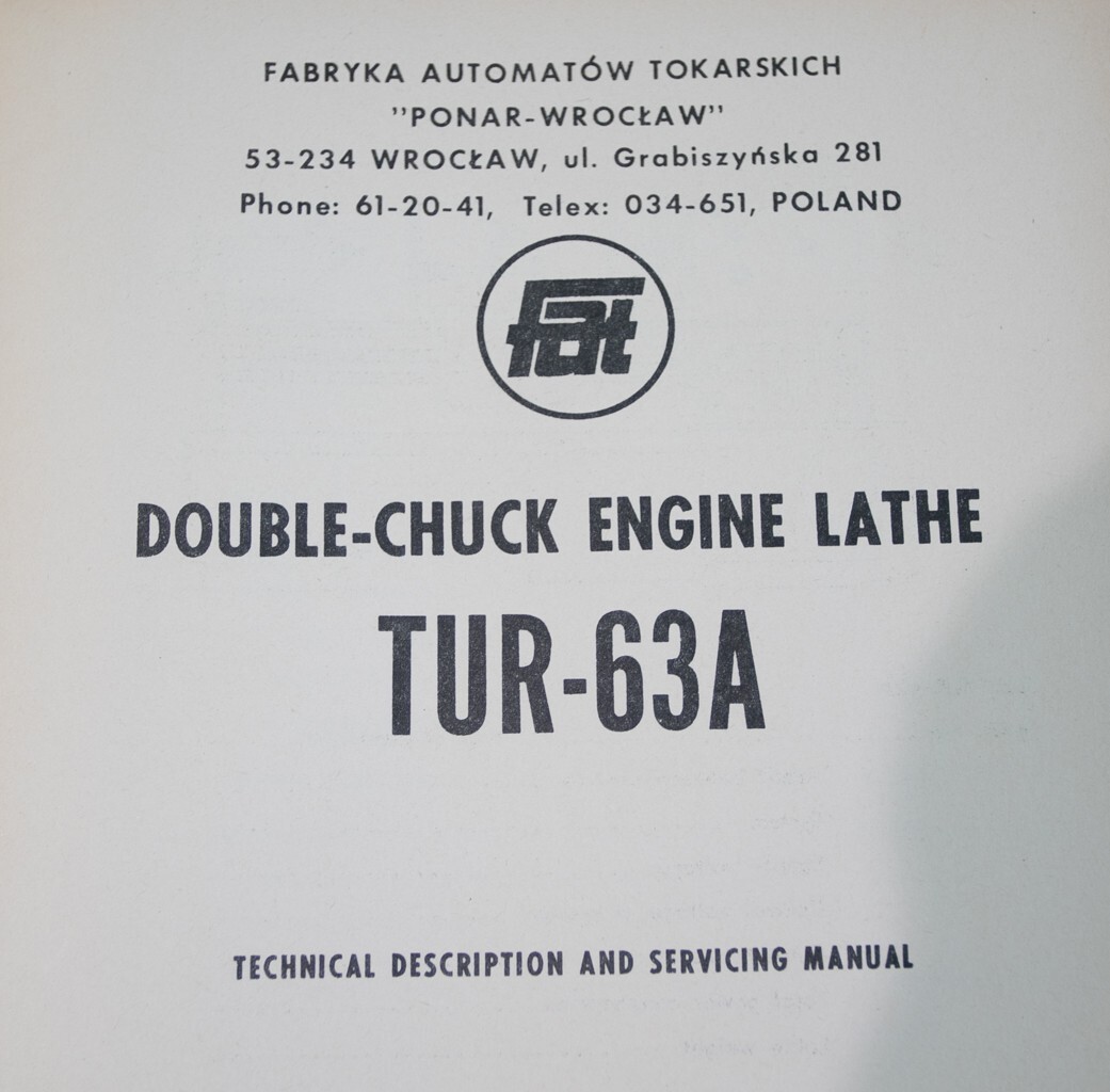 Toolmex Polamco Ponar WROCLAW TUR 63A Operation Electrical Manual