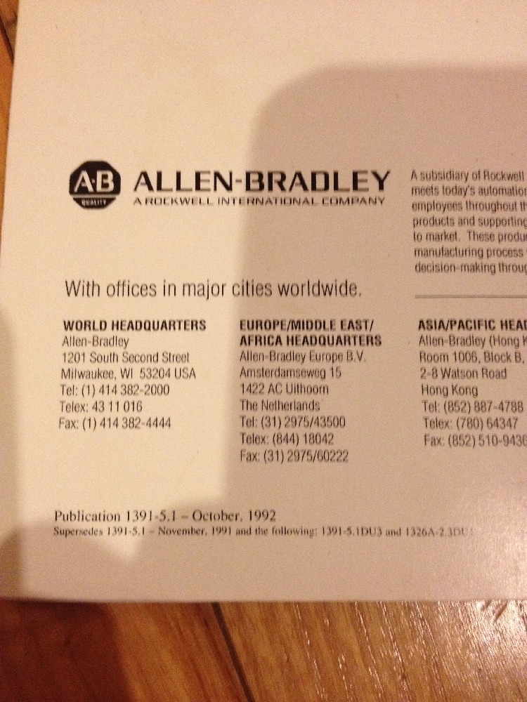 Allen-Bradley Bulletin 1391 AC Servo Controller Instruction Manual 1992 Ser A&B