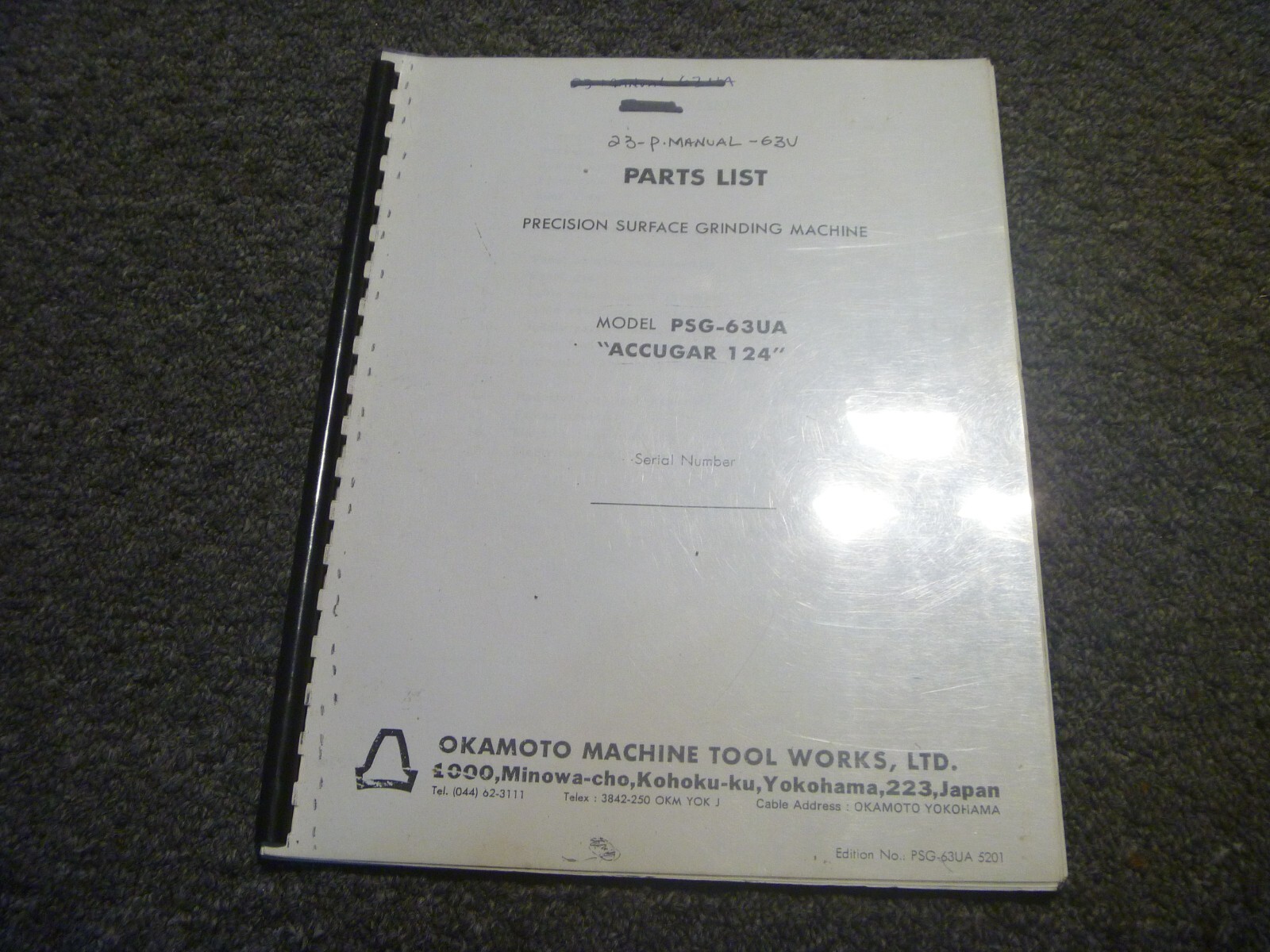 Okamoto PSG-63UA Accugar 124 Surface Grinding Machine Parts Catalog Manual xz