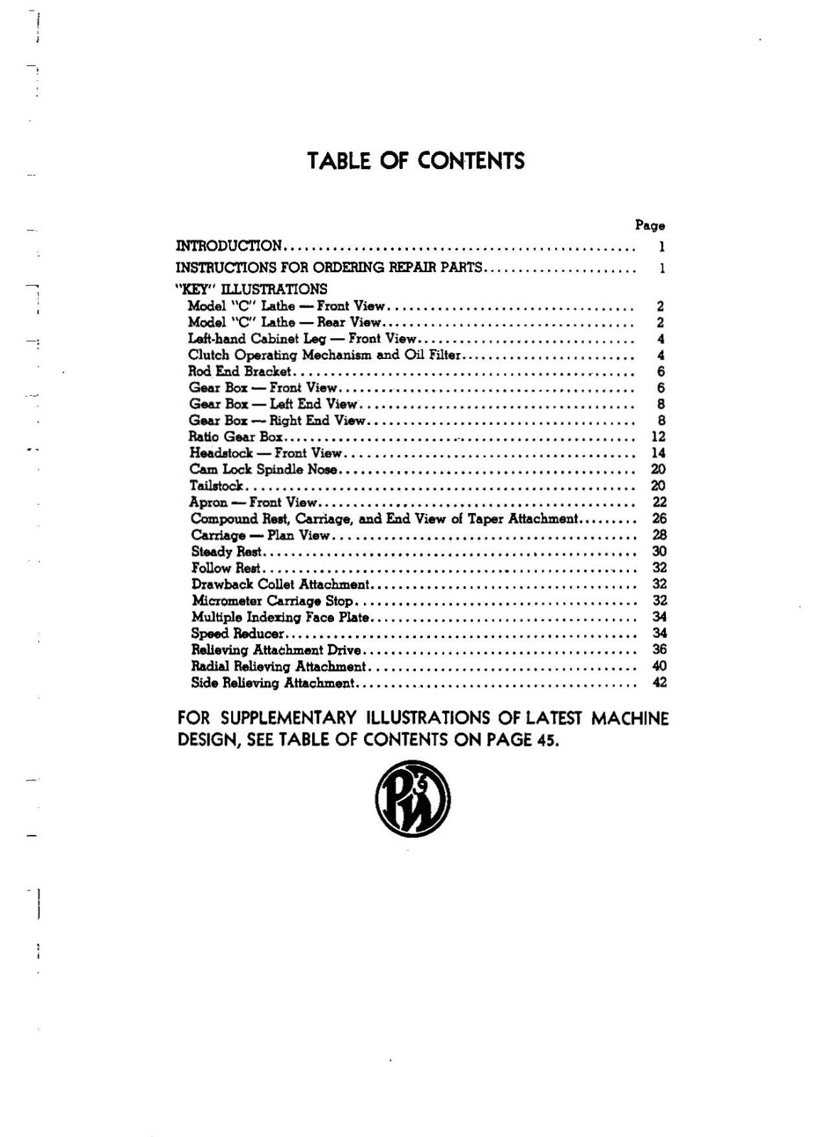 Lathe Operator Instruction Manual Fits Pratt & Whitney 12, 14 & 16 Model “C”