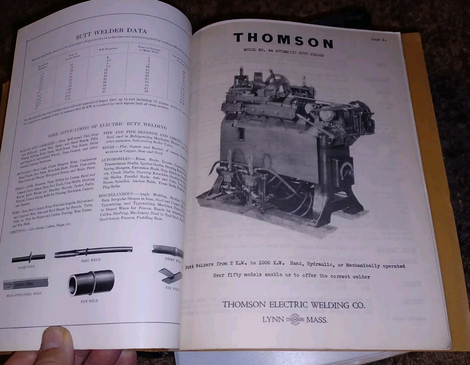 THOMSON PROCESS ELECTRIC WELDING COMPANY early 1900s Sales Catalog Book MACHINES
