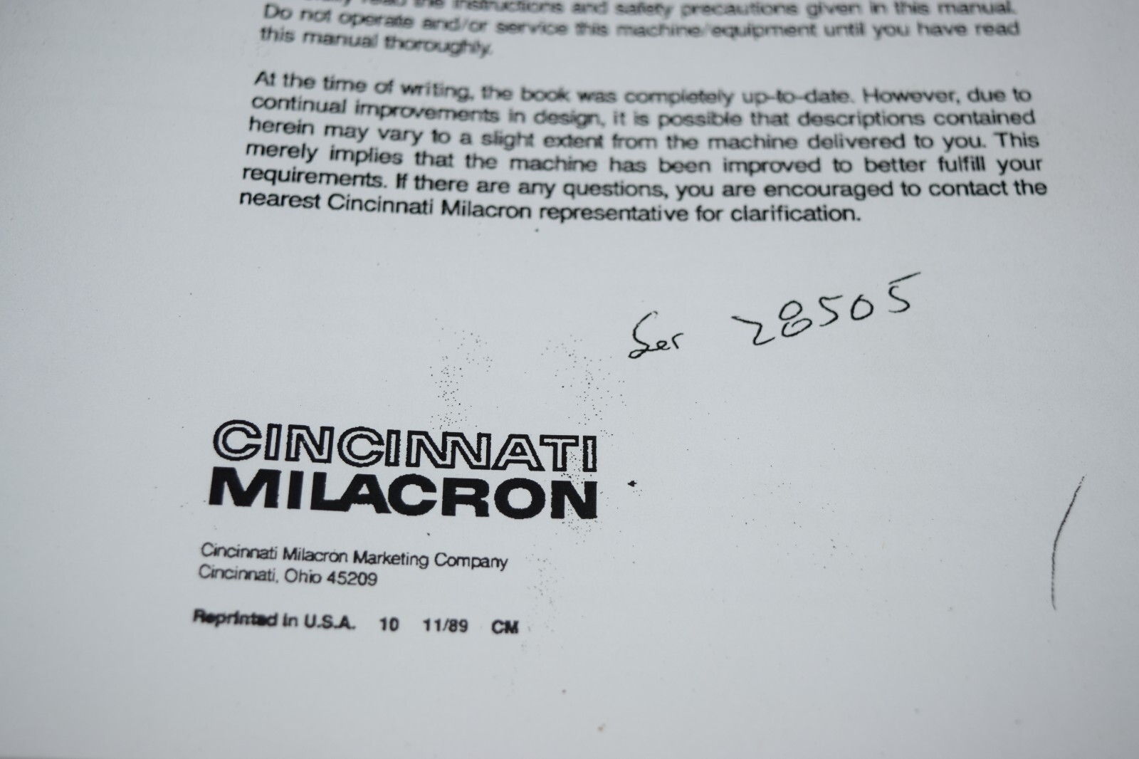 Cincinnati Milacron Heald 172 174 Internal Grinder Service Instruction Manual