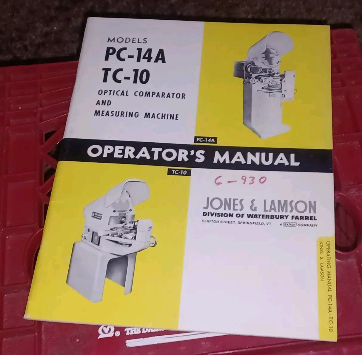 Operator’s Manual Jones Lamson PC-14A TC-10 OPTICAL COMPARATOR MEASURING MACHINE
