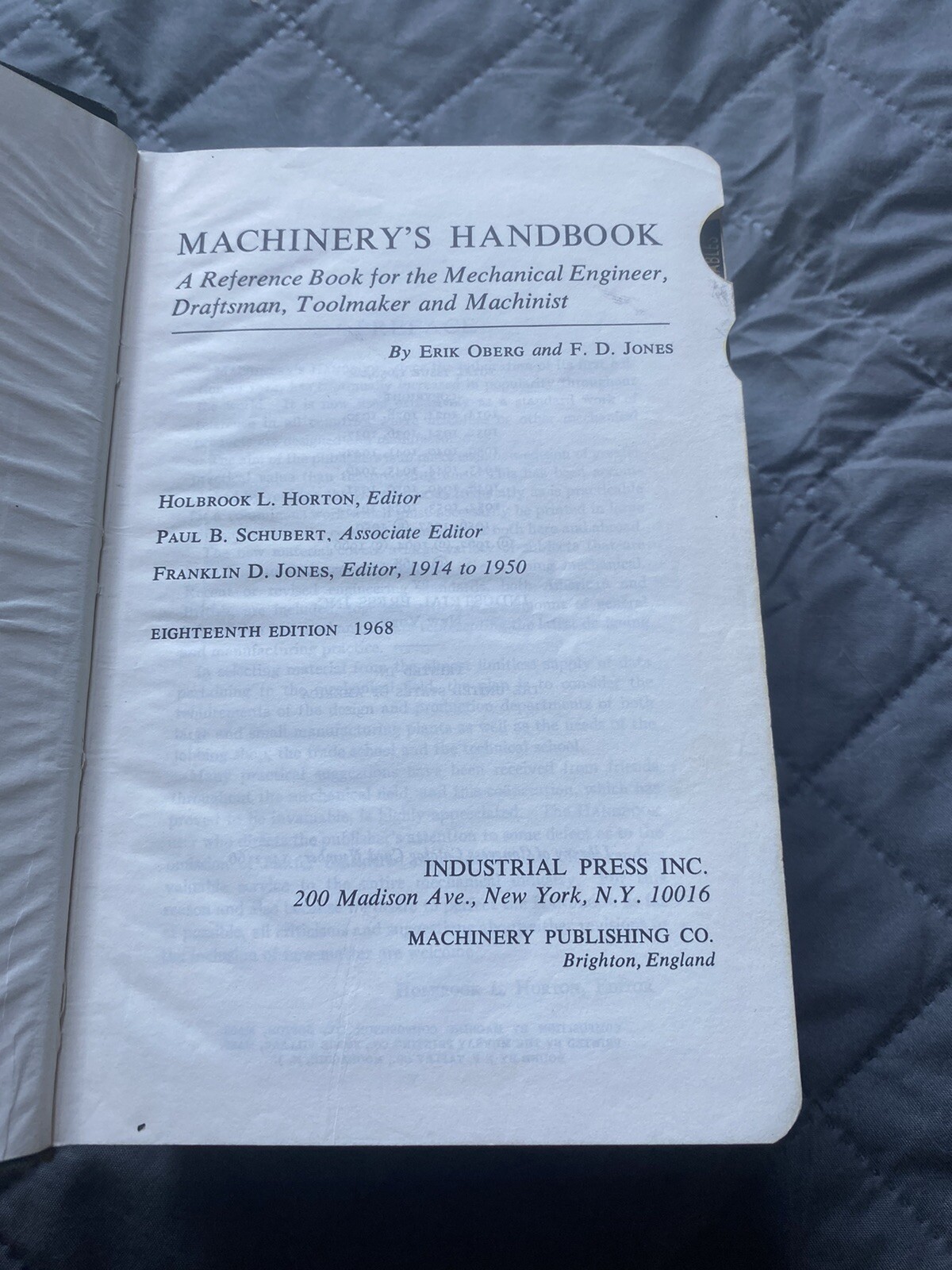 1968 Eighteenth 18th Edition Machinery’s Handbook Industrial Press
