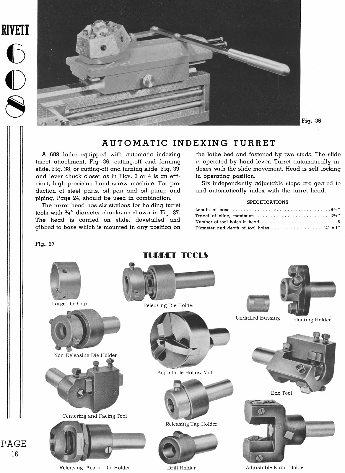 RIVETT 608 Metal Lathe Bulletin/Manual 0578