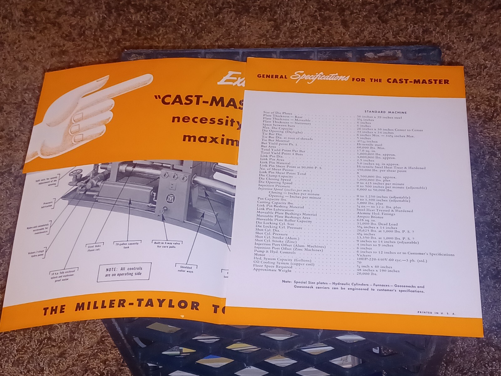 MILLER & TAYLOR TOOL CO Cleveland Ohio CUT-MASTER MODEL 10 DIE CASTING MACHINE