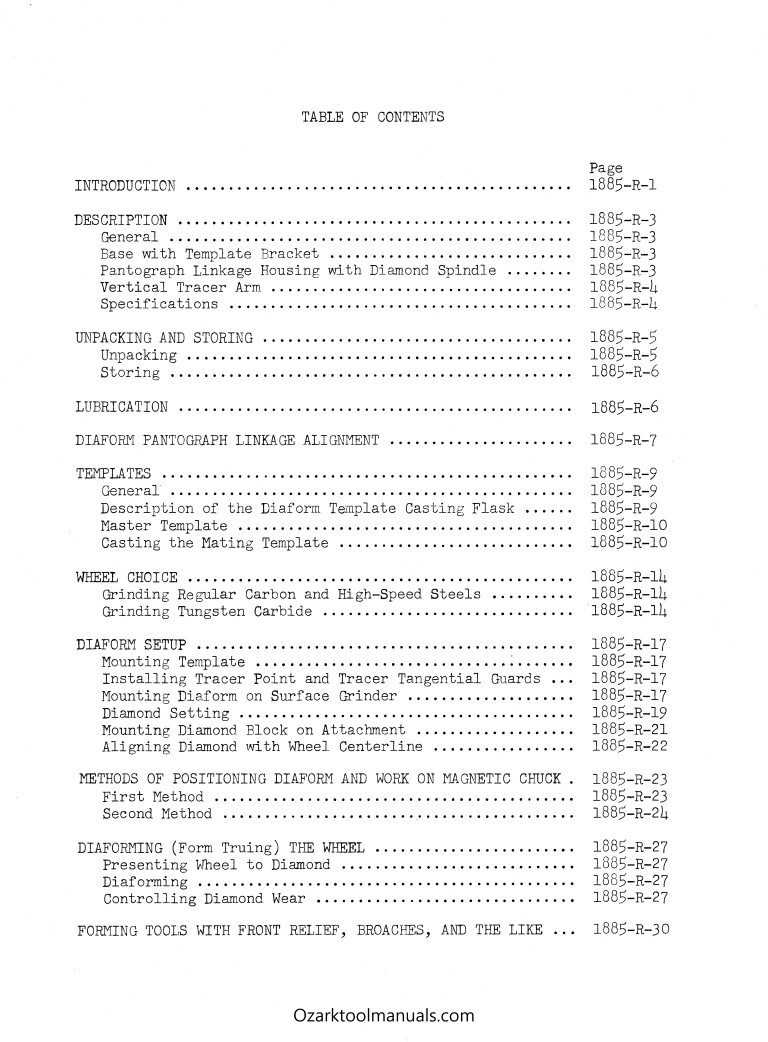 Pratt & Whitney Diaform Wheel Dresser Forming Attachment AT,BT,4A 4B Manual 1307