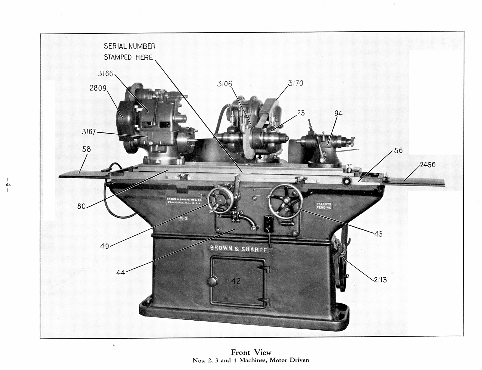 BROWN & SHARPE Nos. 1, 2, 3, & 4 Universal Grinders Repair Parts Manual 0818