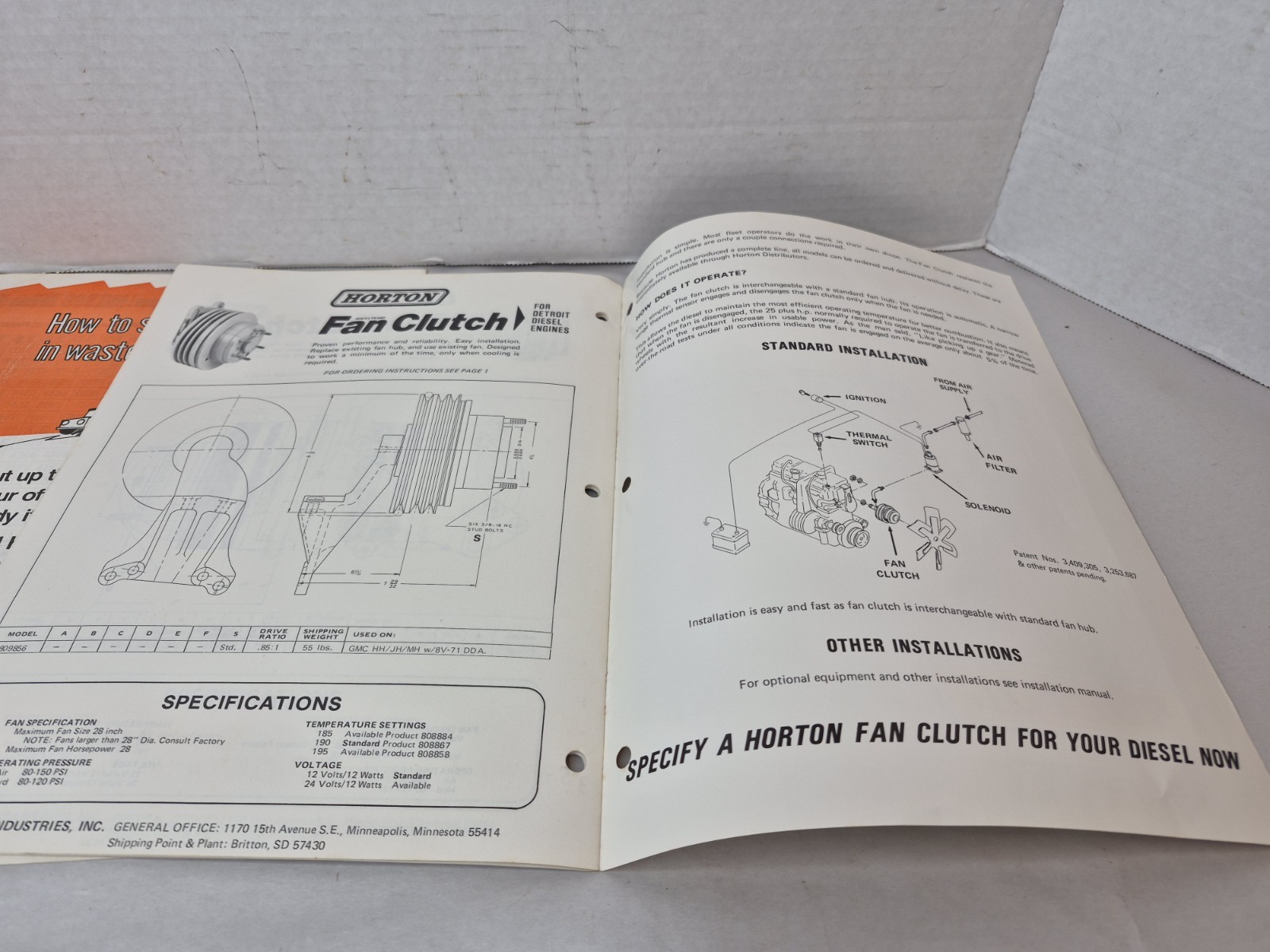 Horton Industries Inc. Minneapolis Minnesota Brochure Fan Clutch Diesel Chart