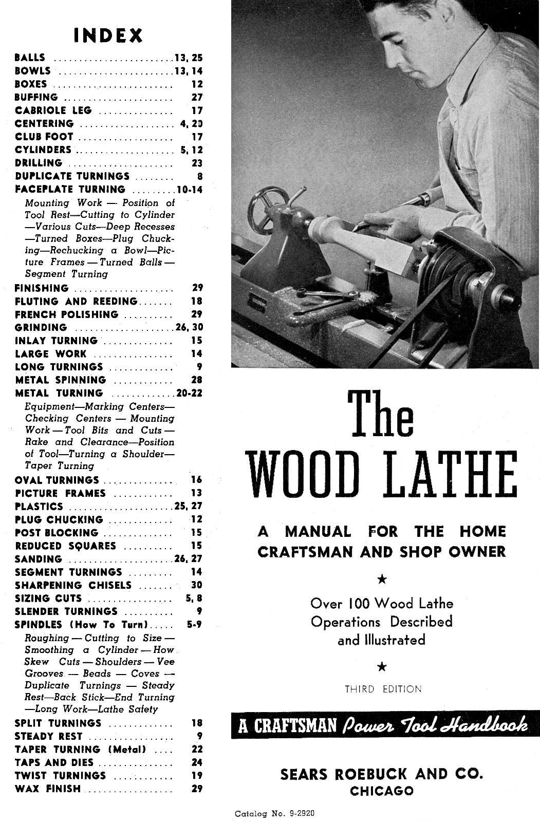 CRAFTSMAN Wood Lathe Operator Instructions Service Handbook Manual 0794