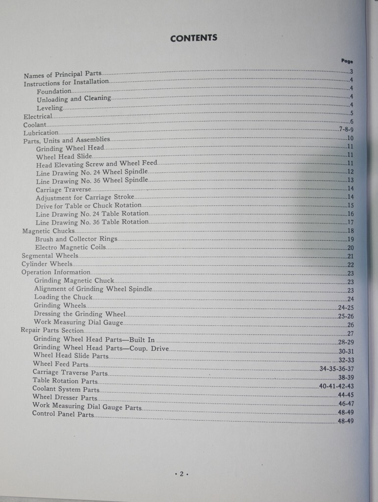 Mattison Rotary Surface Grinder Model 24, 36 – 48 Operator & Parts Manual 1954