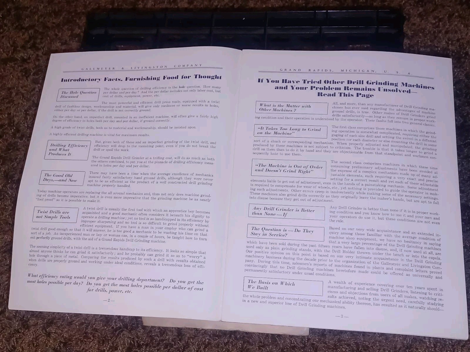 GALLMEYER & LIVINGSTON GRAND RAPIDS Michigan Tool DRILL GRINDERS Catalog Book !!