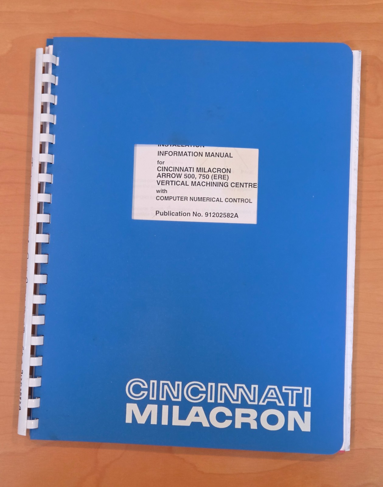 CINCINNATI MILACRON INSTALLATION INFORMATION MANUAL 500 750 CNC MILL 91202582A