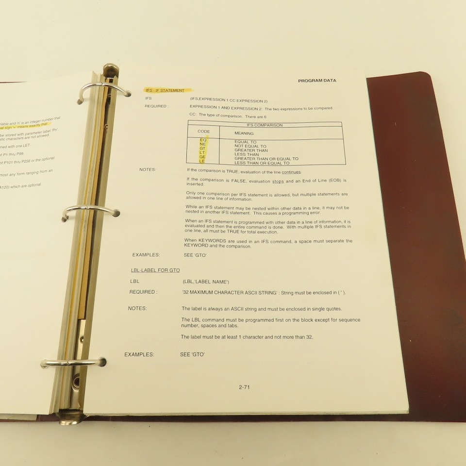 Giddings & Lewis NumeriPath 8000 Programming Data Manual
