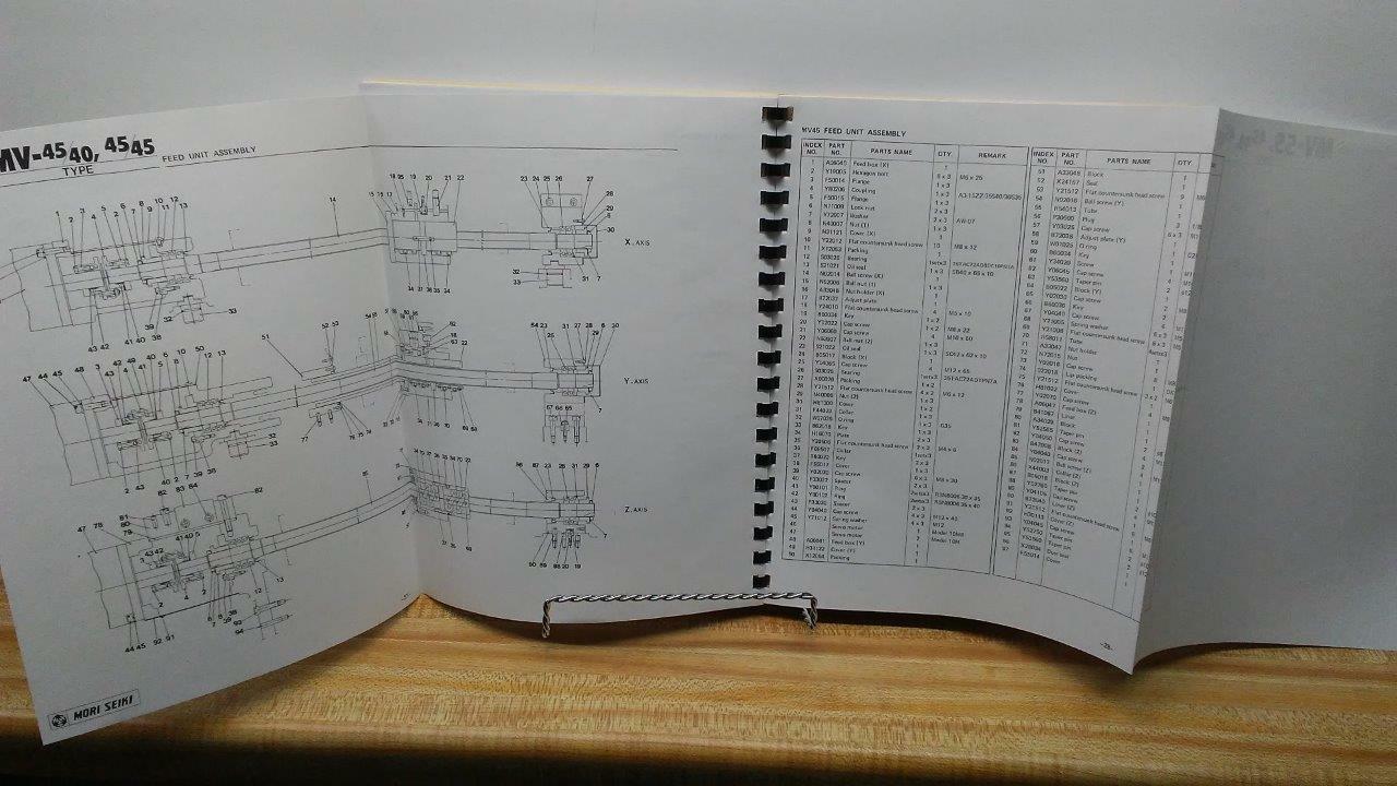 Mori Seiki MV-55 45/40 & 45/45 CNC Vertical Machine Center Parts Manual