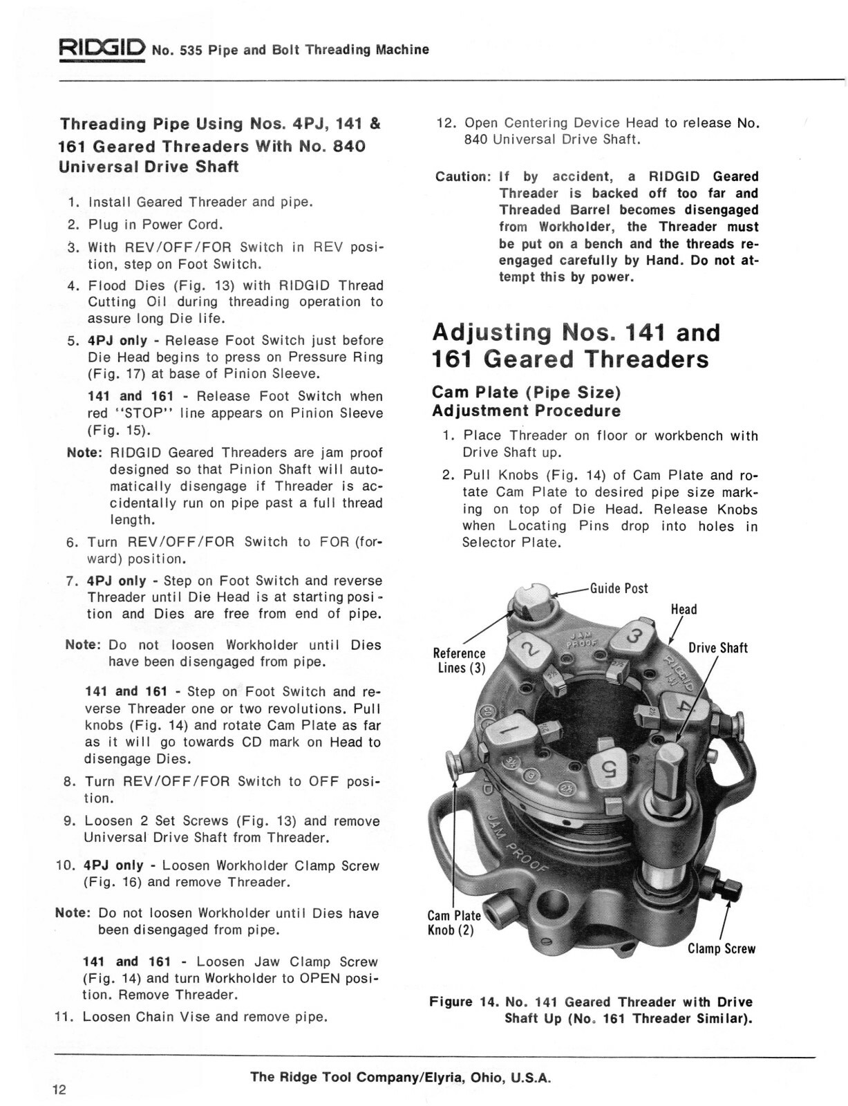 Rigid Model 535 Pipe & Bolt Threading Machine Operator & Parts List Manual #1826