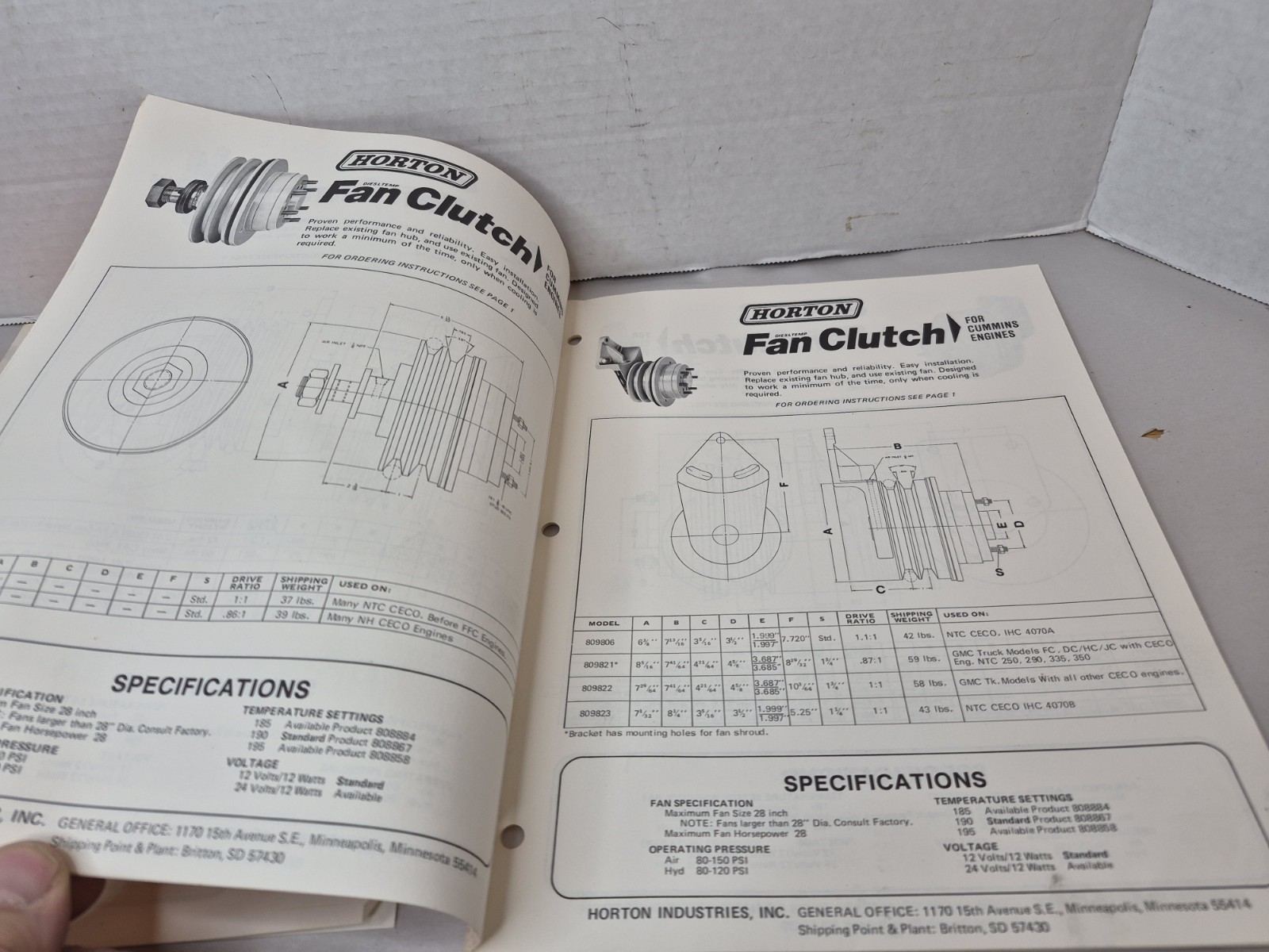 Horton Industries Inc. Minneapolis Minnesota Brochure Fan Clutch Diesel Chart