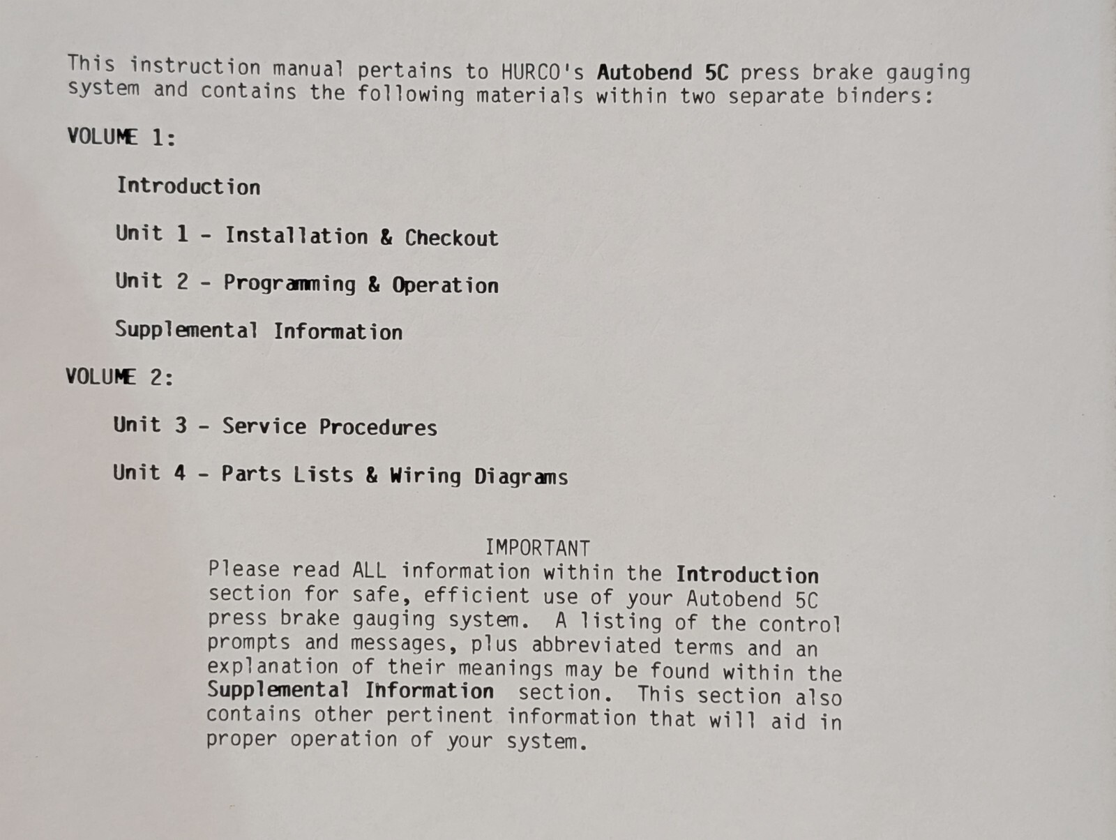 Hurco Autobend 5C Single Axis Press Brake Gauging System Owner’s Manual, Vol. 2