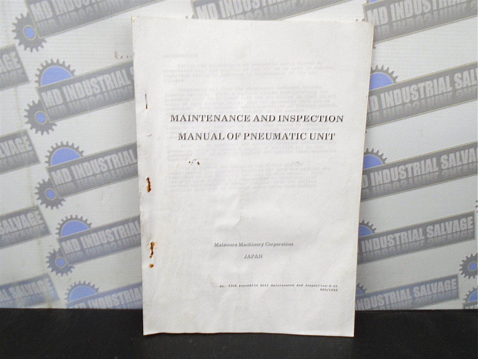 MATSUURA – T 206 Pneumatic Unit Maintenance and Inspection E-01 – (ZEROX COPY)
