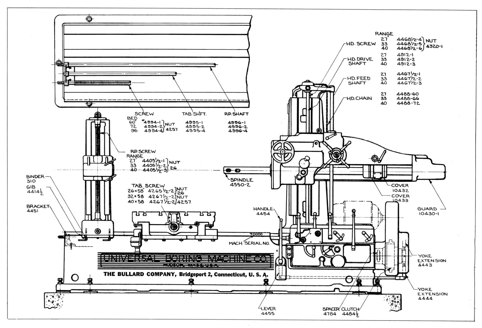 Bullard Universal Horizontal 3″ Boring Milling Machine Service Parts Manual 1799