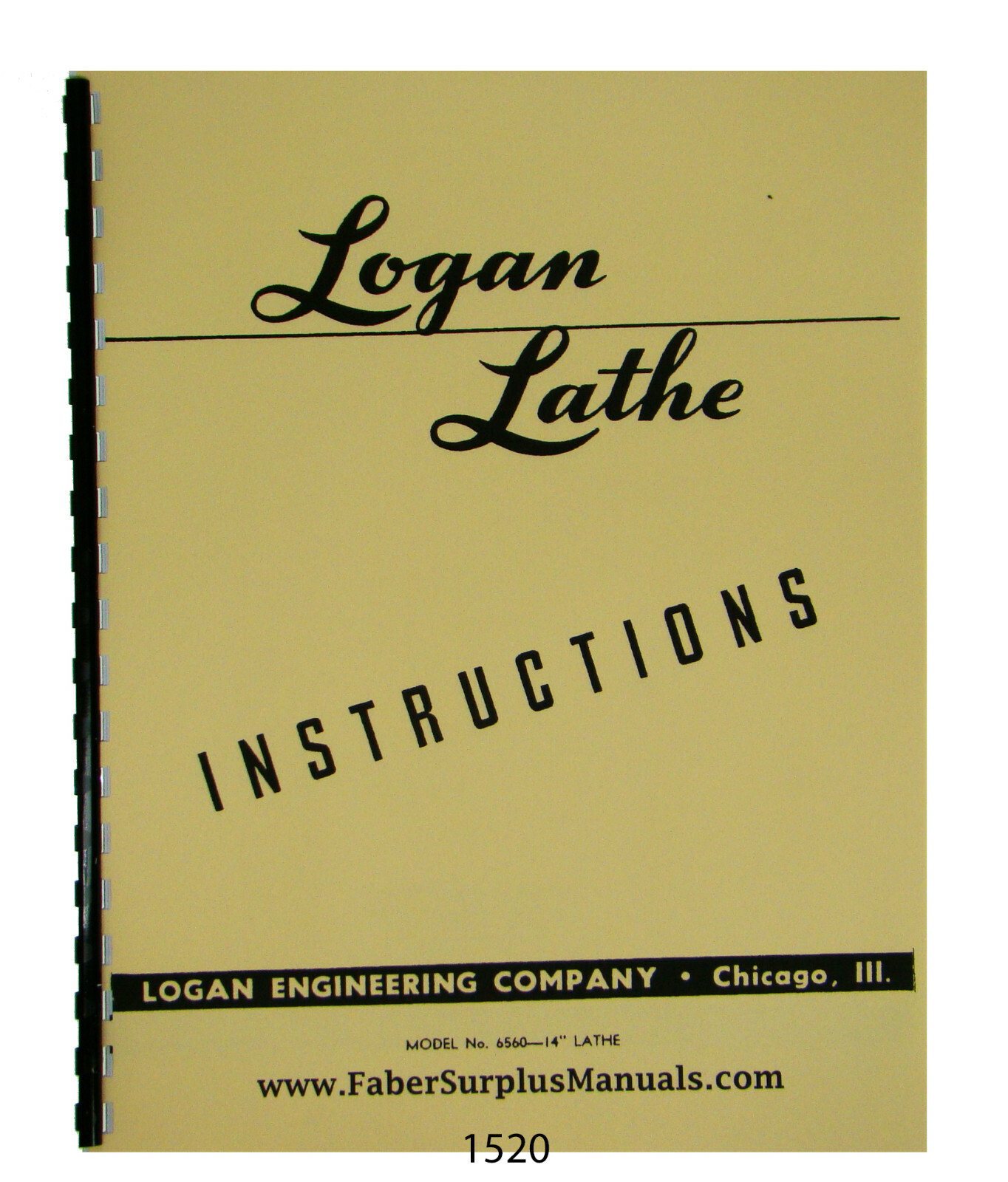 Logan 14″ Lathe Model 6560 Instruction Operators Manual #1520