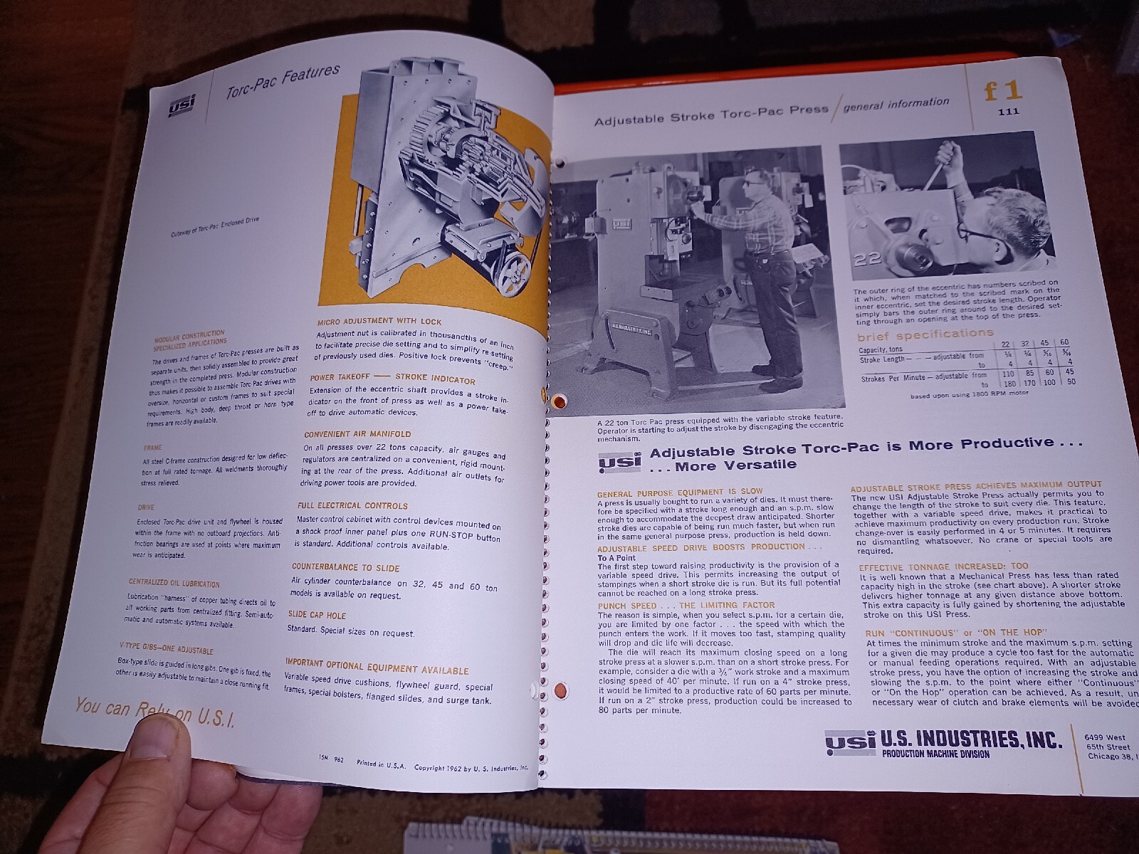USI US Industries Inc GENERAL PRESS CATALOG BOOK A1 800 PRODUCTION MACHINE DIVIS