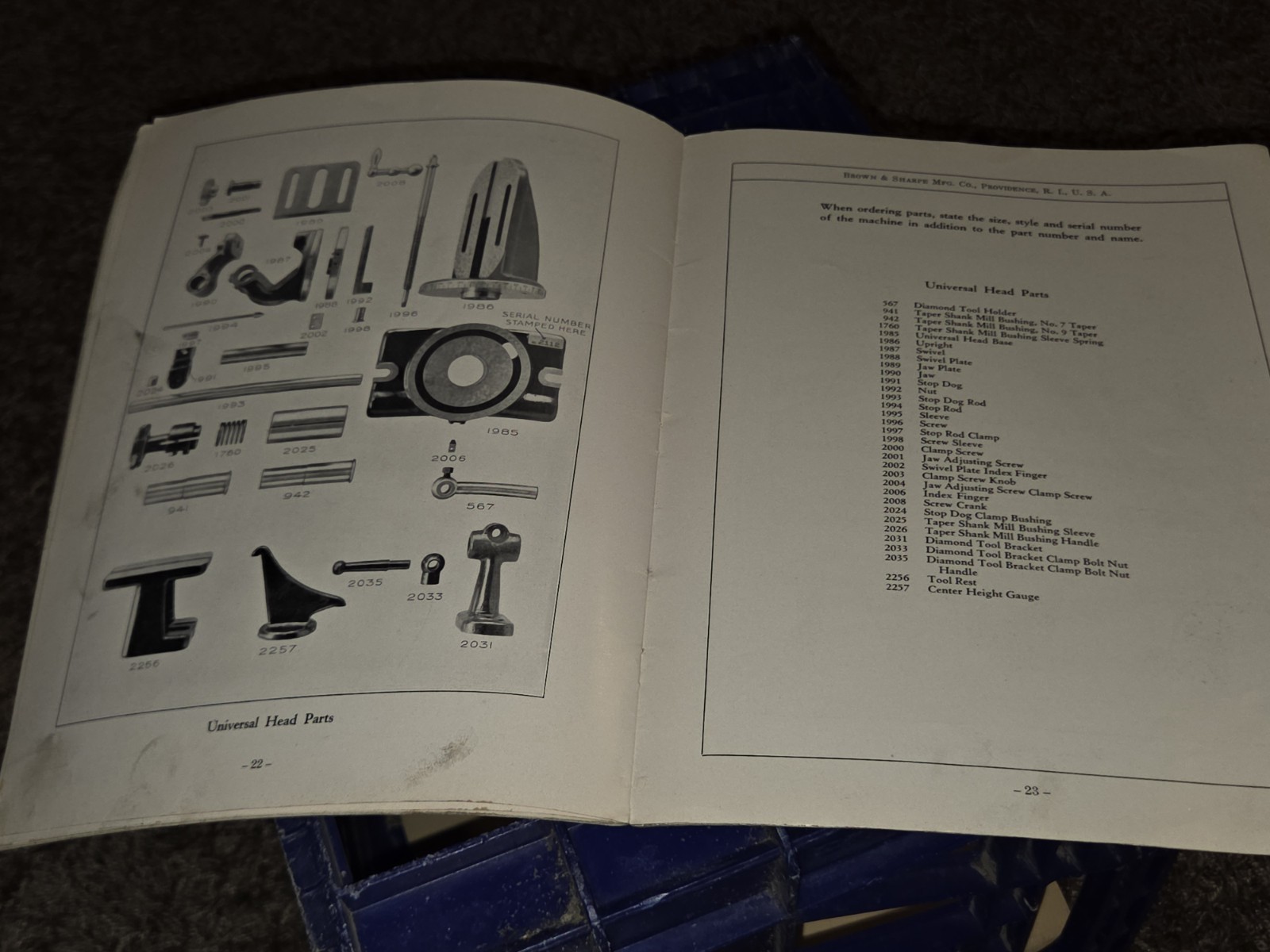 Brown & Sharpe #13 Universal & Tool Grinder Repair Parts Manual ORIGINAL BOOK
