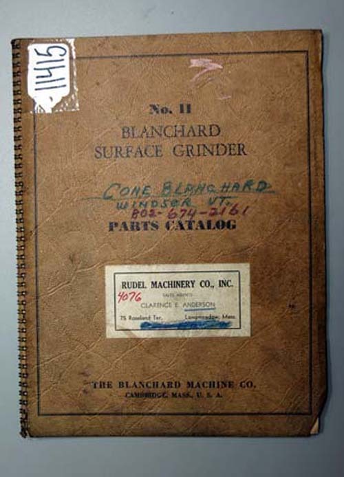 Blanchard Parts Catalog for No. 11 Rotary Grinder (Inv.16972)