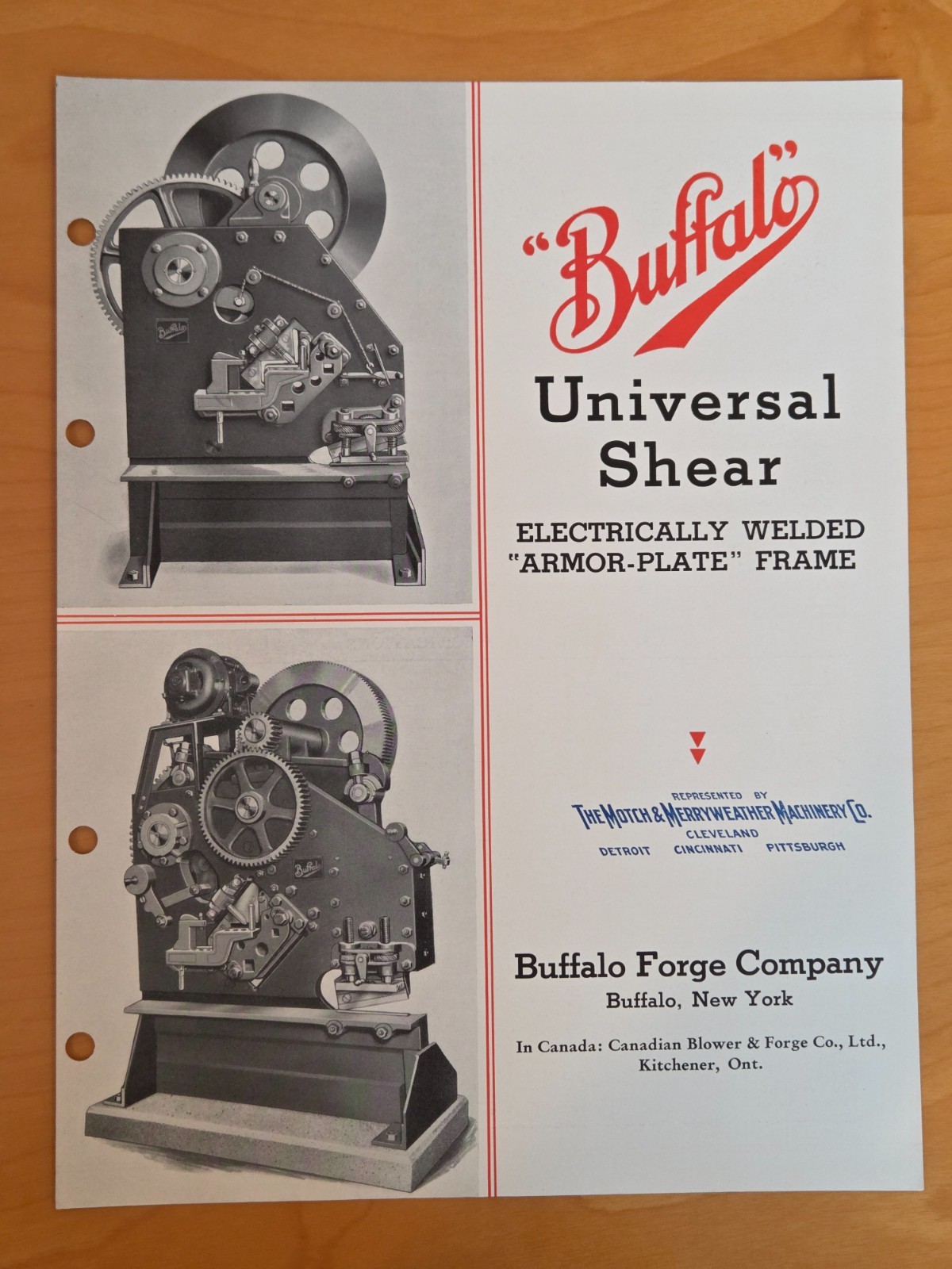 BUFFALO FORGE COMPANY UNIVERSAL SHEAR CATALOG BULLETIN No. 323-B