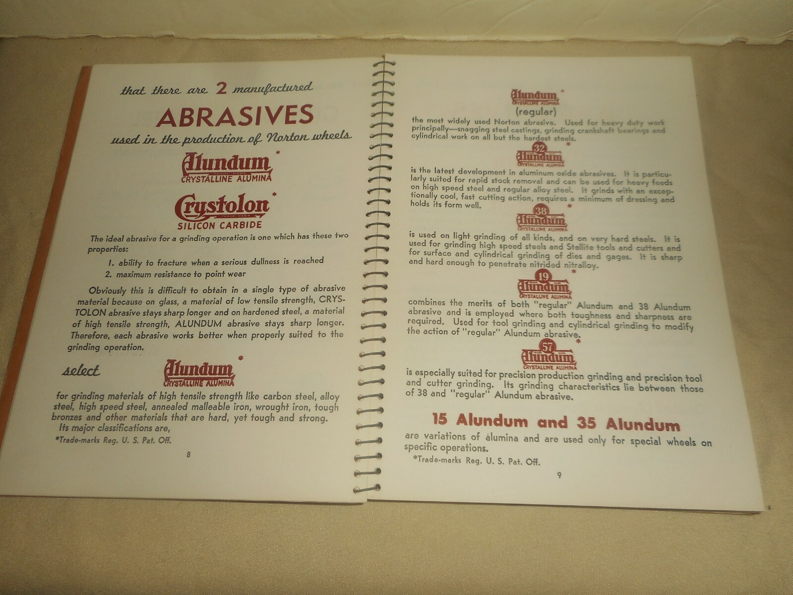 A Handbook on Abrasives and Grinding Wheels Manual 1946 NORTON Co. Worcester, MA