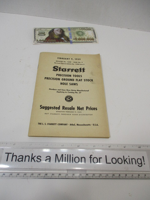 STARRETT Tools (Catalog # 27) Suggested Resale Net Price List from 1959 # 132W