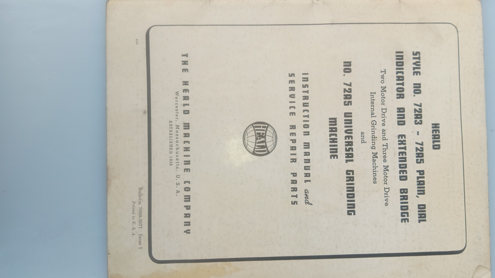 Heald 72A3 and 72A5 Grinder Instruction and Parts Manual