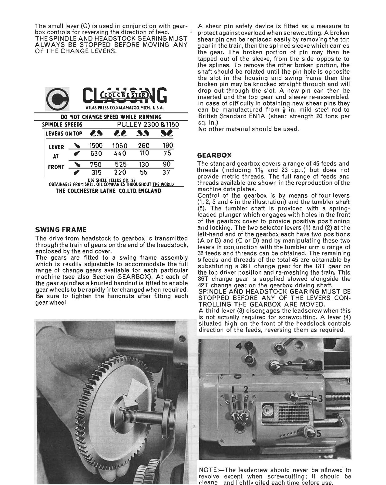 LATHE INSTRUCTION & PARTS MANUAL FITS Clausing-Colchester 15 X 30 & 15 X 48