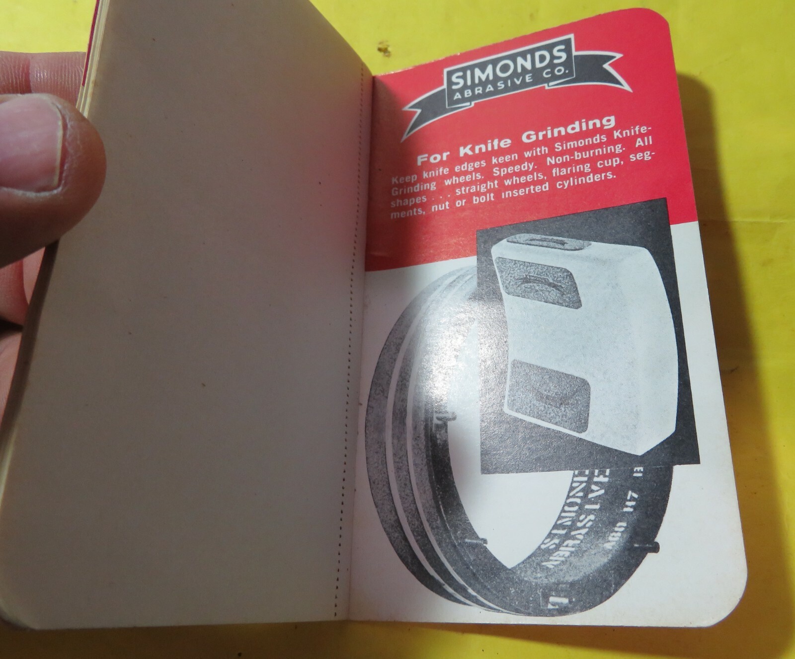 1963 SIMONDS ABRASIVE SAW GRINDING WHEELS ADVERTISING PREMIUM POCKET NOTE PAD