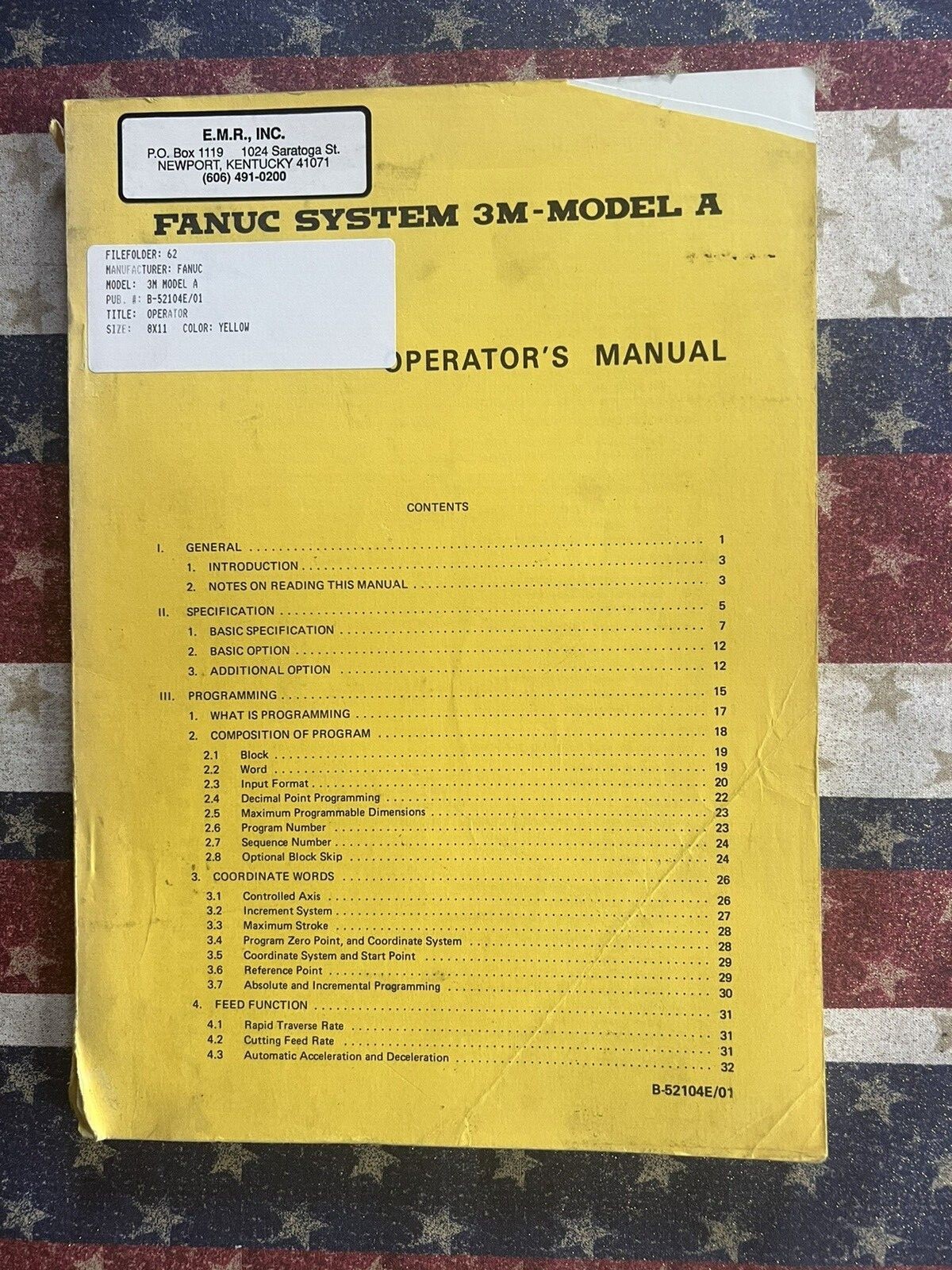 Fanuc System 3M Model A Operator’s Manual B-52104E/01 B-52104E