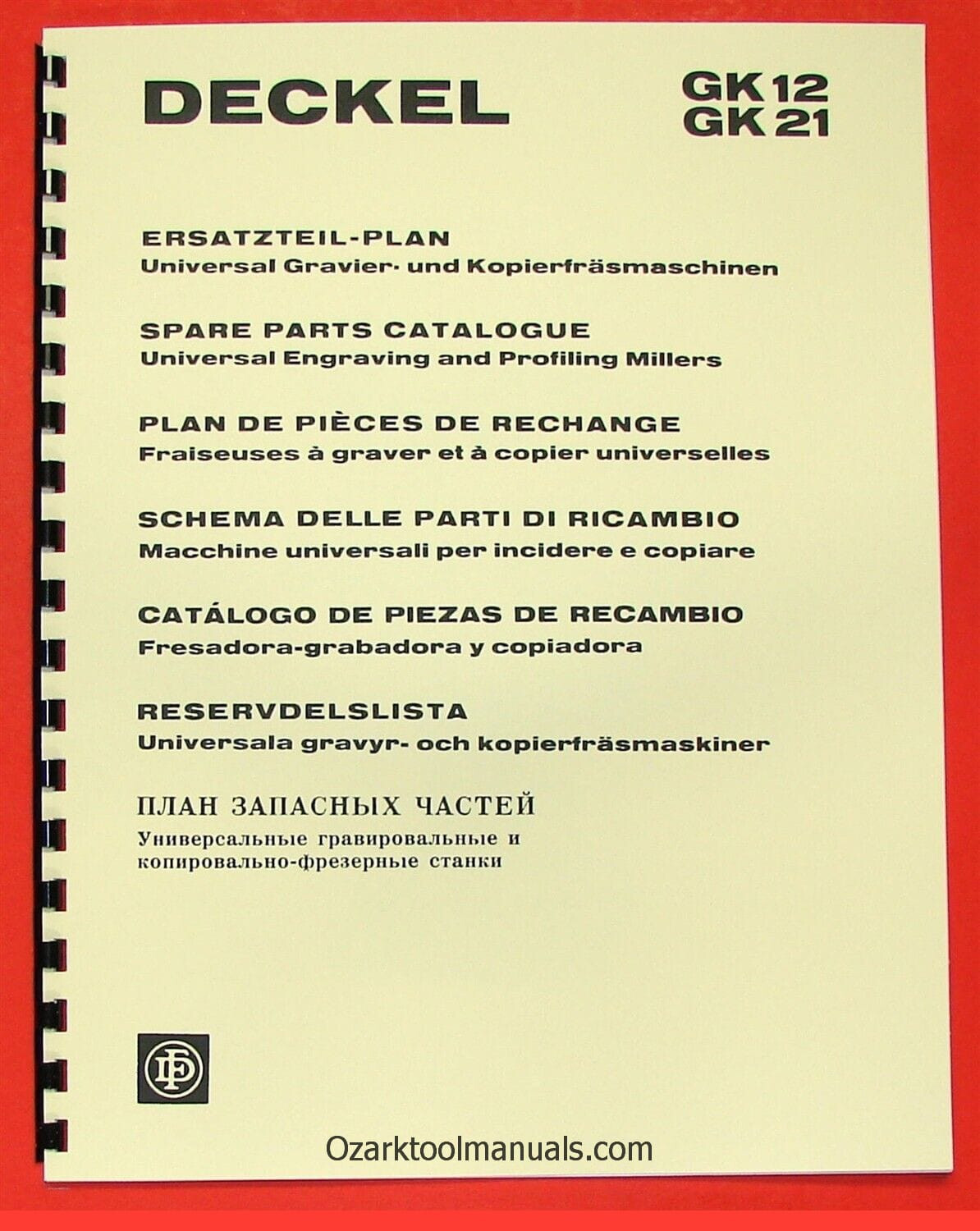 DECKEL GK 12 & GK 21 Engraver Pantograph Service Parts Manual GK12 GK21 0196