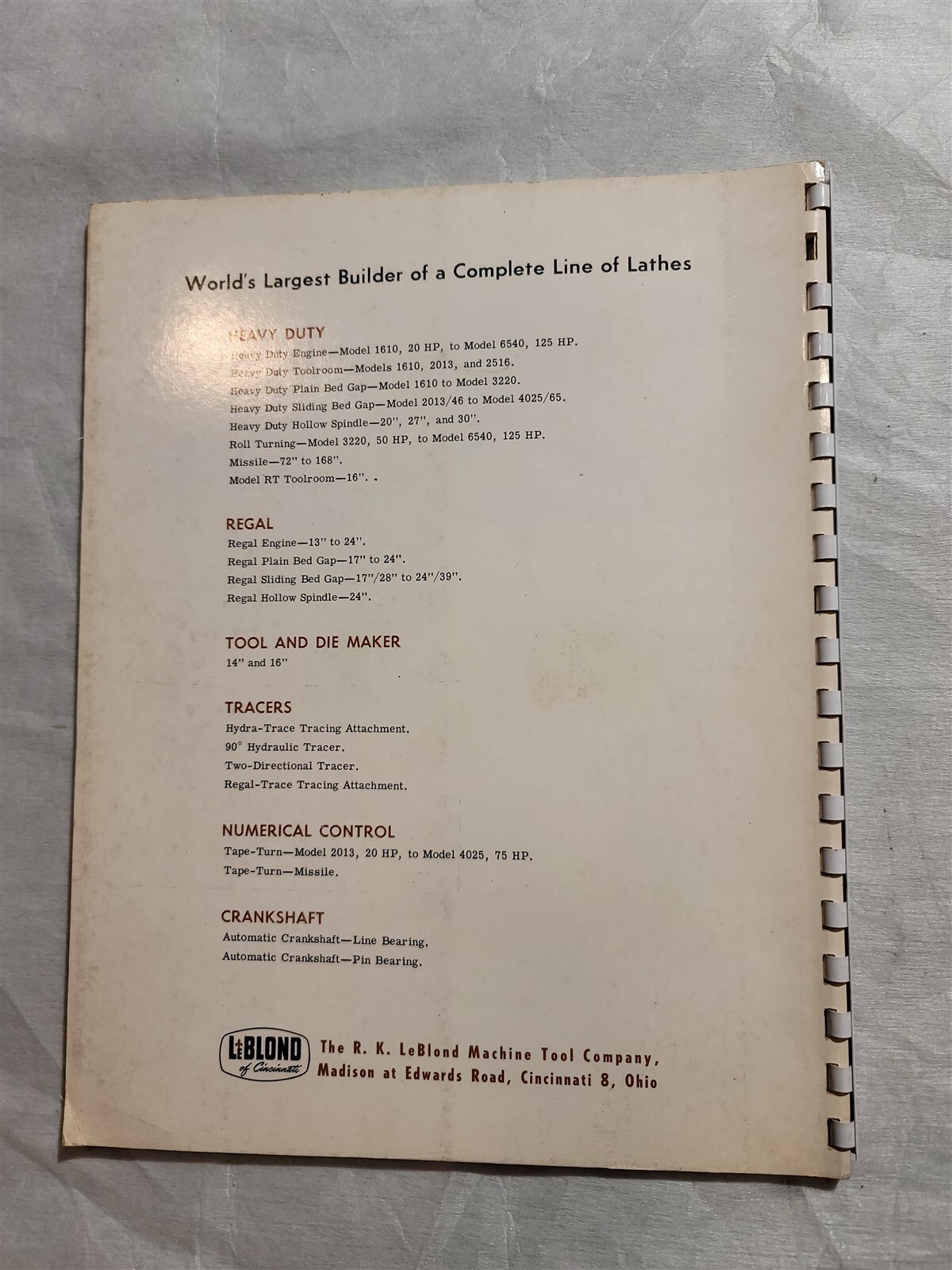 LeBlond Regal Lathes Instruction and Parts Manual No. 3940