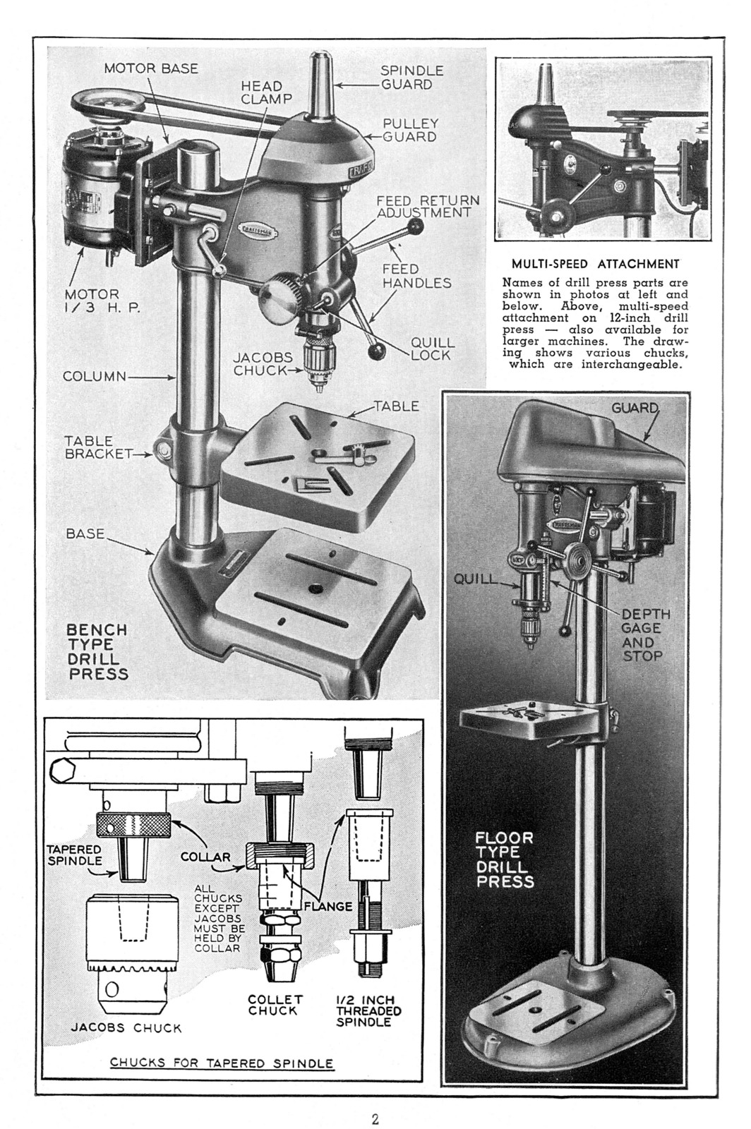 CRAFTSMAN How to Operate a Drill Press Handbook Operator’s Manual 0792