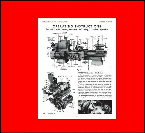 Operating, Maintenance & Parts Manual Fits Sheldon 10″ Bench Lathes