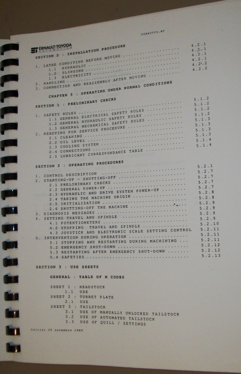 Toyoda GT 64 Turning Center Instruction Operating Manual