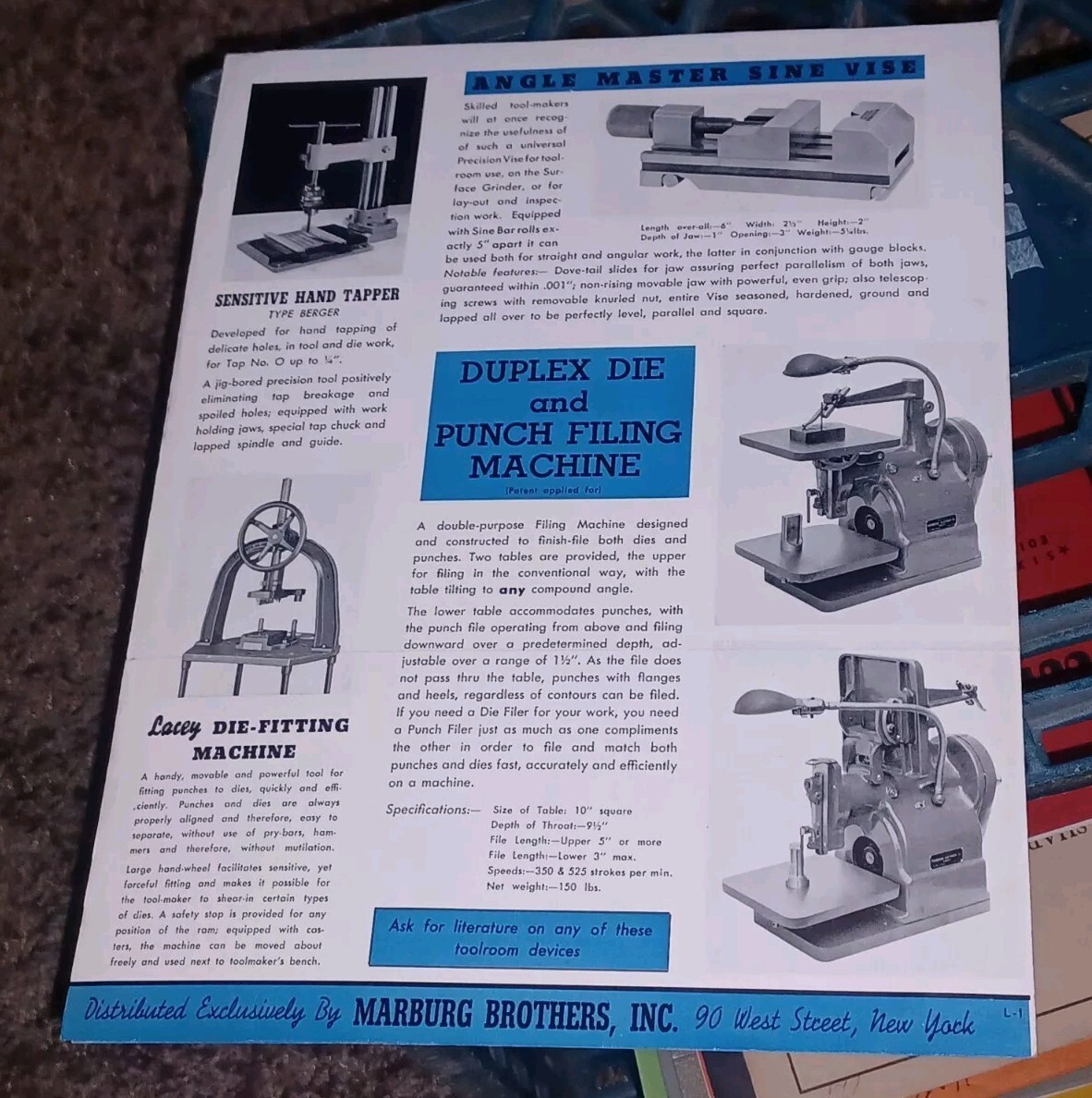 MOORE JIG BORER GRINDER MACHINE METAL TOOL SHOW 1940 Cleveland Marburg Brothers