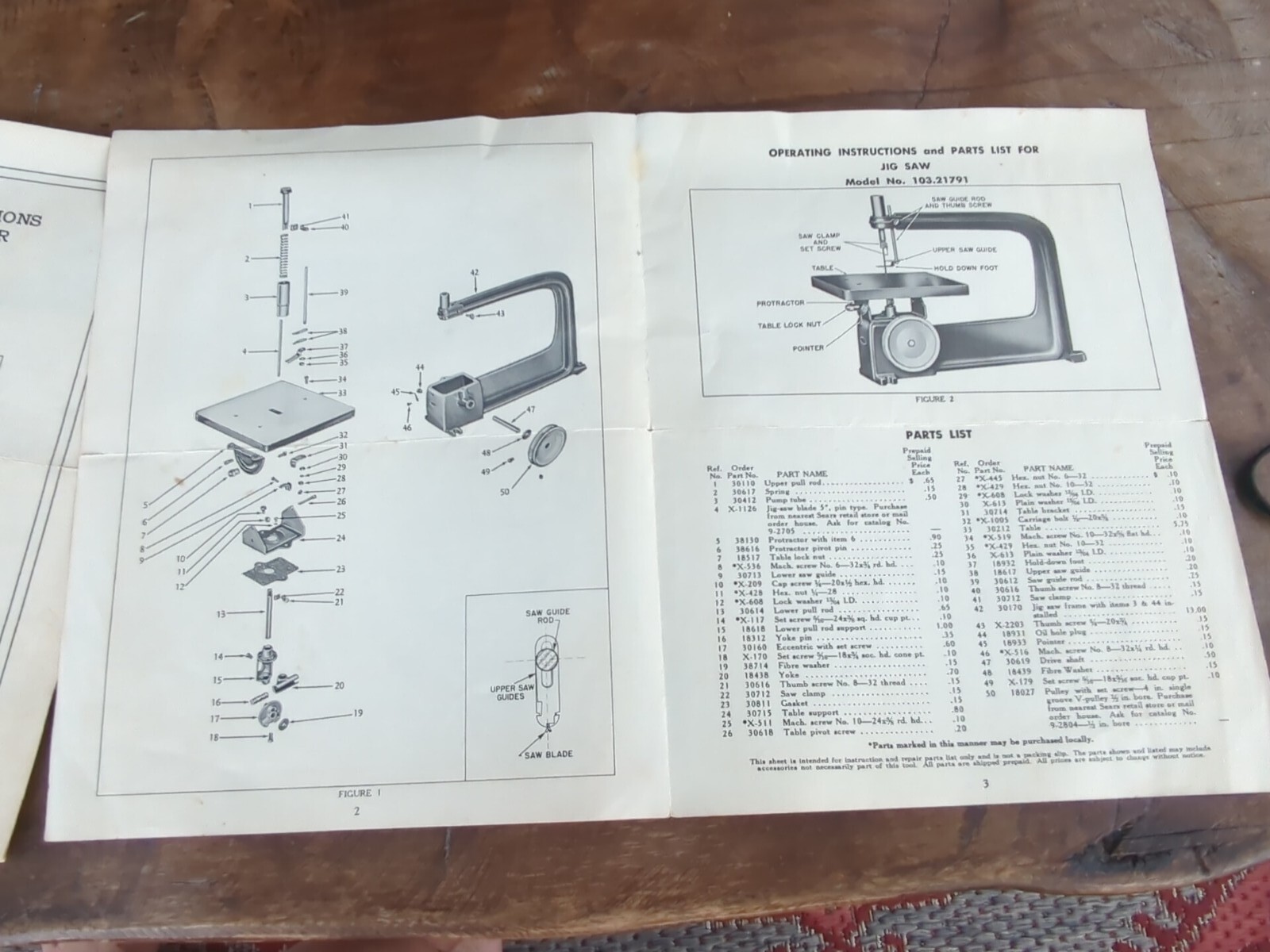 Vintage Sears Roebuck Lathe And Jigsaw Operating Instructions & Parts List