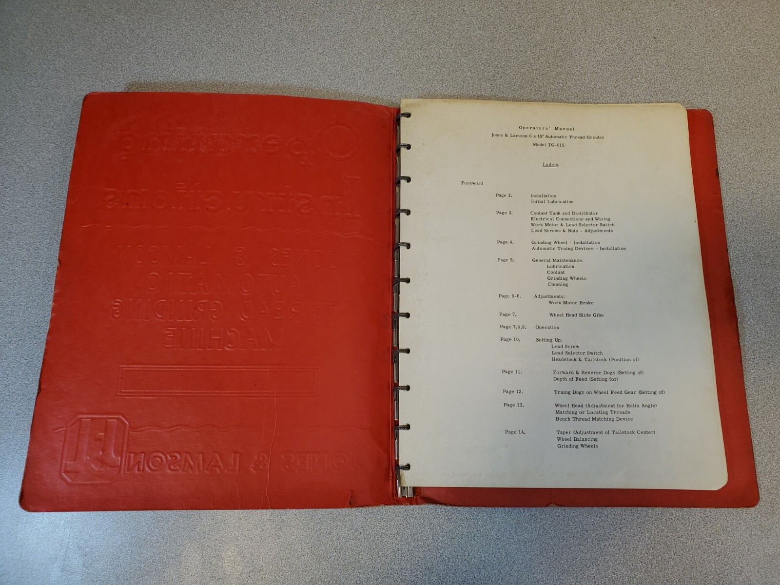 1941 Jones & Lamson J&L 6×15 in Automatic Thread Grinding Machine TG-615 Manual