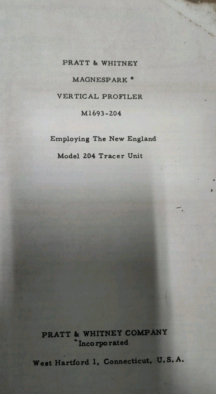 Pratt & Whitney Magnespark Vertical Profiler Tracer Unit Instructions Manual Vtg
